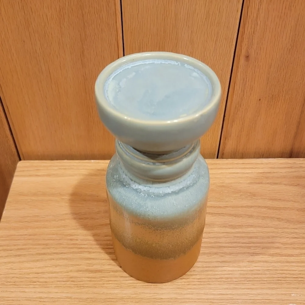 Blue Brown Ombre Ceramic Pillar Candle Holder Rustic Decor Farmhouse